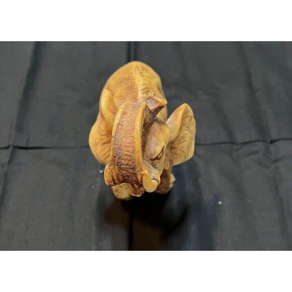 Brown Tone Heavy Resin MCM Boho Earthy Elephant with Trunk Up 5" Tall Figurine - Picture 2 of 3